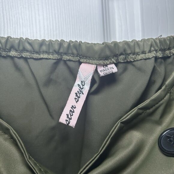 STAR STYLE Women Olive Green Cap Sleeve Trench-Style Belted Midi Dress SZ 1X - Picture 4 of 8